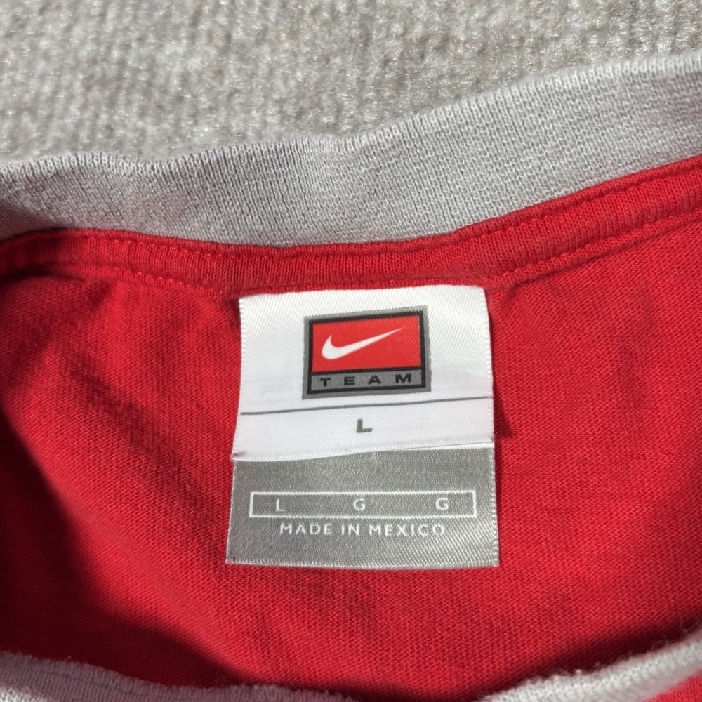Vintage Nike Ohio State Buckeyes T Shirt Mens L Red Ringer Center Swoosh Y2K - Picture 4 of 9